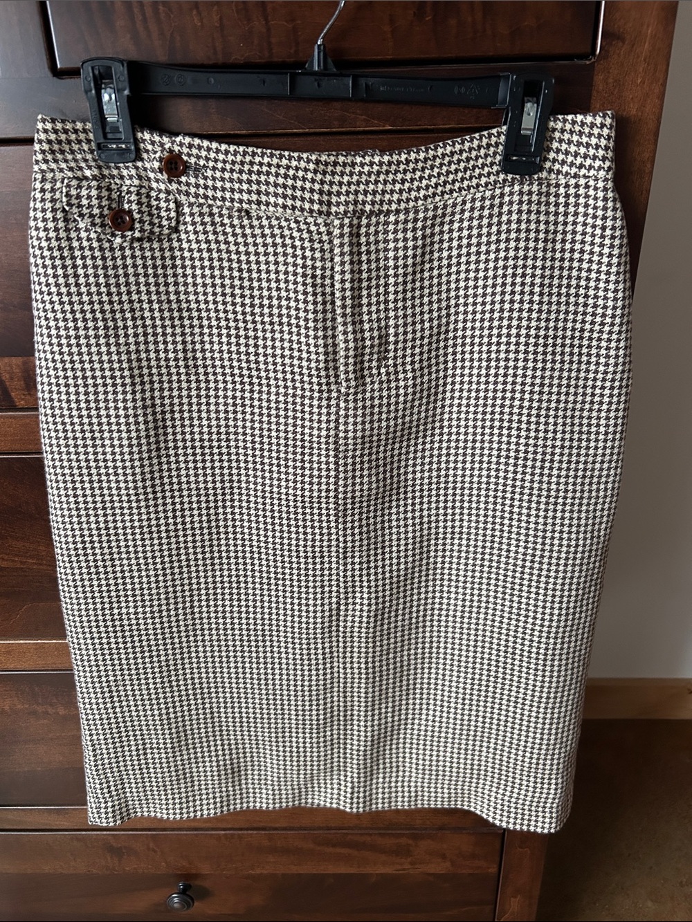 Lauren Ralph Lauren Brown and Cream Houndstooth Pencil Skirt